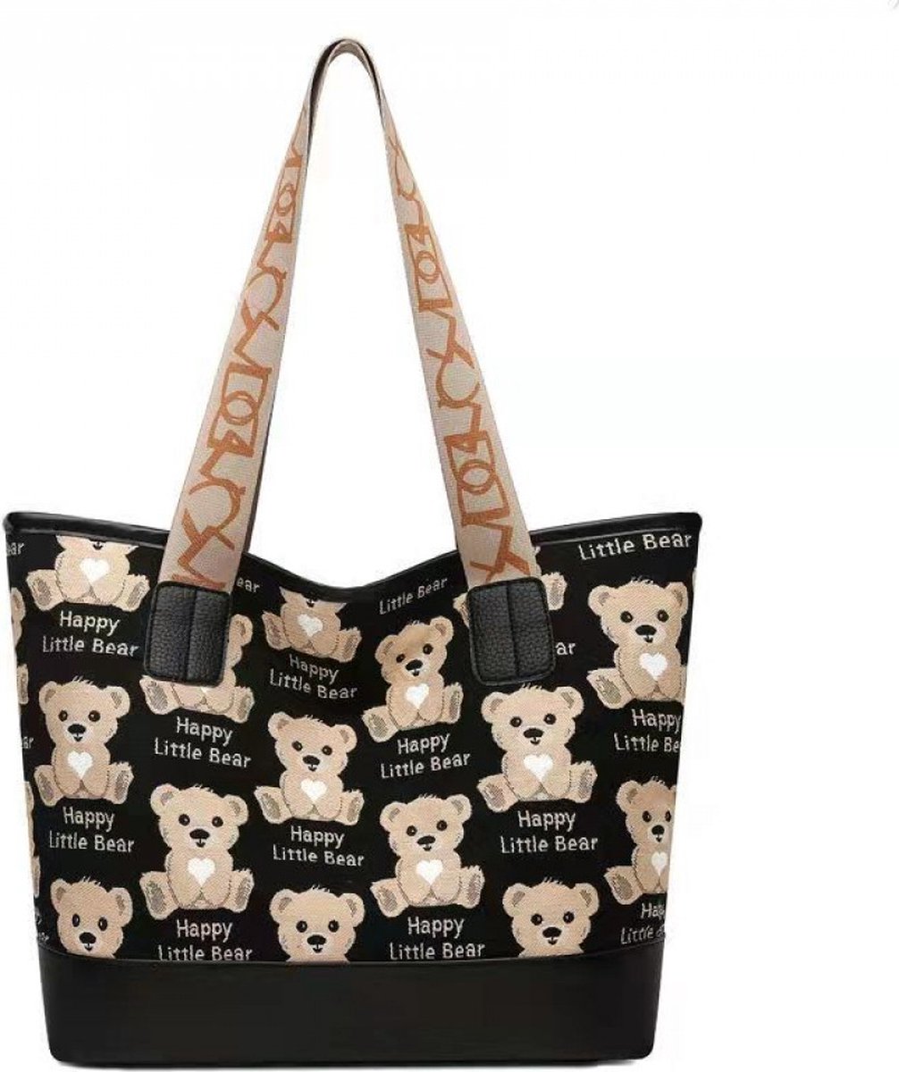 Grote XXL damestas handtas teddybear beren - zwart - mode fashion WOMEN'S BAG - Shopper Reis tas winkelen bear happy