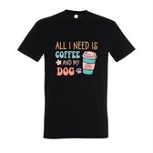 T-shirt All i need is coffee and my dog - Zwart T-shirt - Maat L - T-shirt met print - T-shirt dames