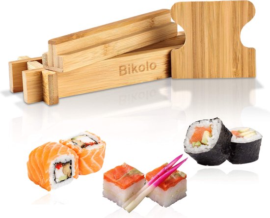 Bikolo® - Sushi Maker Pers - Sushi Set - Sushi Pers - Sushi Kit - Sushimakers - Maki Sushi - Bamboe Hout - Duurzaam + E-Book Kookboek