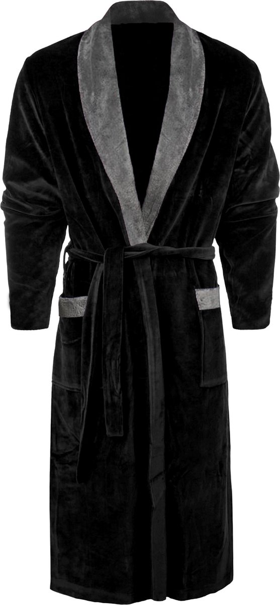 Badjas - Kamerjas fleece - sjaalkraag - Zwart - maat XL/XXL - Gentlemen Badjas - Badjas Voor hem & haar - Unisex Badjas - Unisex Kamerjas
