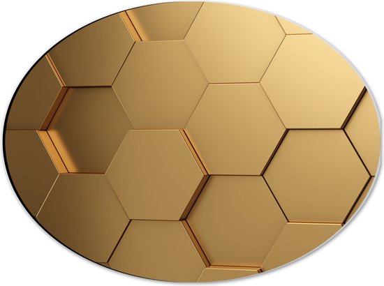 Dibond Ovaal - Hexagon Wand in het Goud - 40x30 cm Foto op Ovaal (Met Ophangsysteem)