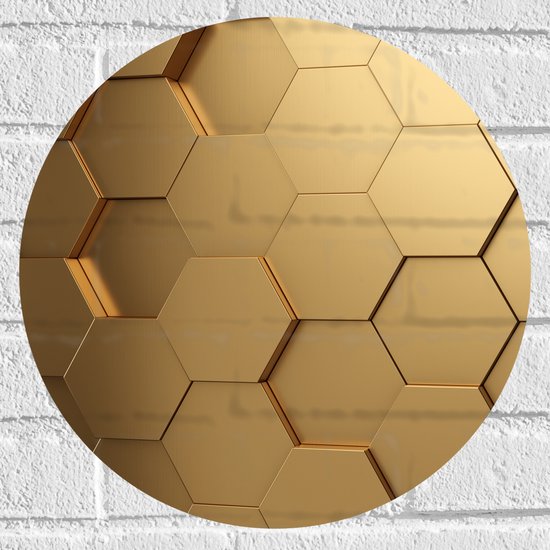 Muursticker Cirkel - Hexagon Wand in het Goud - 40x40 cm Foto op Muursticker