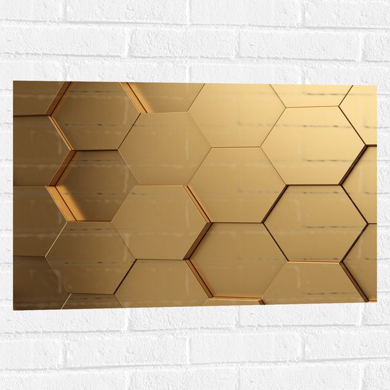 Muursticker - Hexagon Wand in het Goud - 75x50 cm Foto op Muursticker