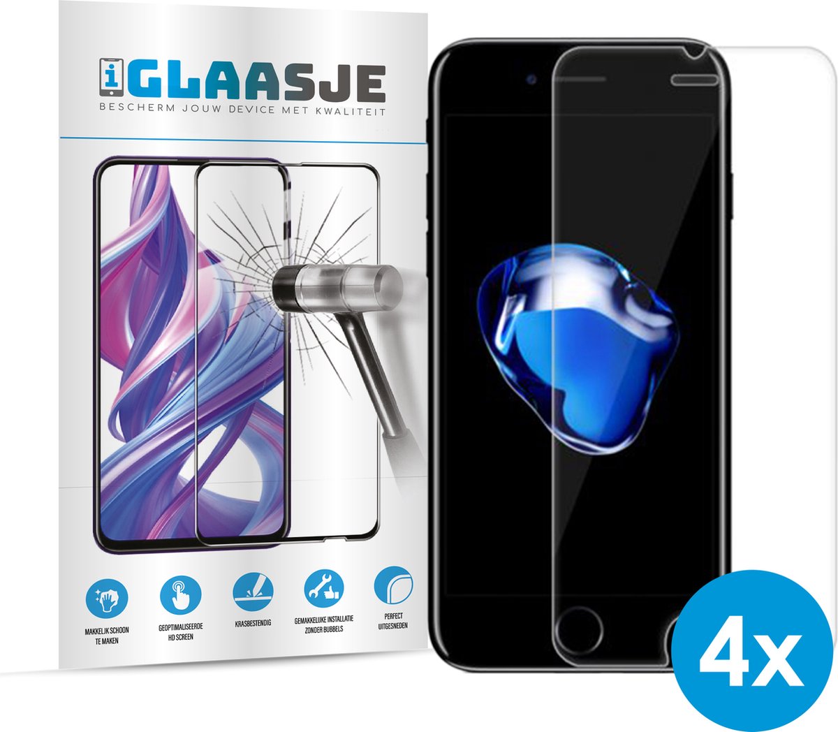 iGlaasje - 4x Screenprotector Telefoonglas Beschermglas - geschikt voor iPhone 7 Plus/8 Plus