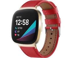 By Qubix - Compatible Fitbit bandje - geschikt voor Fitbit Versa 3/4 & Sense 1/2 leren bandje - Rood Smartwatchbandje bandje Armband Polsband Strap Band Watchband