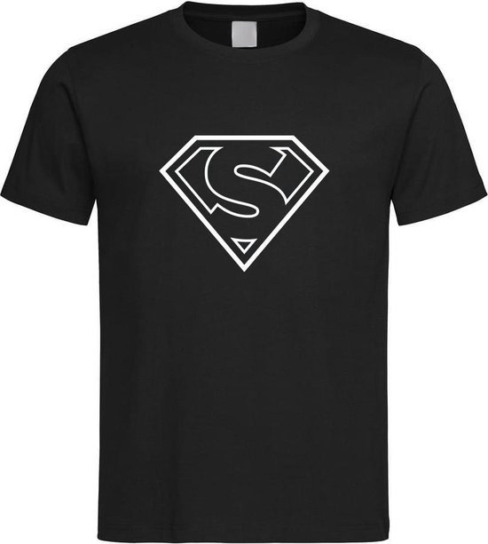 Zwart t-Shirt met letter S “ Superman “ Logo print Wit Size XL