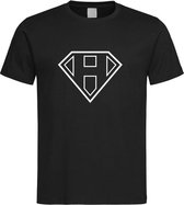 Zwart t-Shirt met letter H “ Superman “ Logo print Wit Size XXL