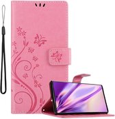 Cadorabo Hoesje geschikt voor Samsung Galaxy NOTE 10 in BLOEMEN ROZE - Beschermhoes in bloemmotief met magnetische sluiting, standfunctie en kaartsleuven Book Case Cover Etui