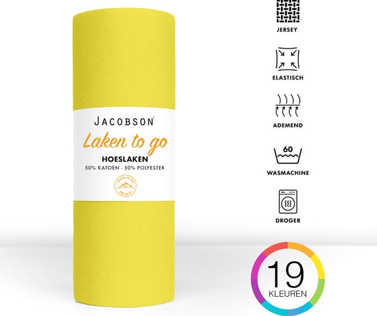 Jacobson - Hoeslaken - 120x200cm - Jersey Katoen - jusqu'à 25cm d'épaisseur de matelas - Jaune