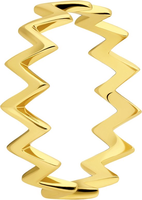 Lucardi Dames Zilveren ring zig-zag goldplated - Ring - 925 Zilver - Goudkleurig - 16 / 50 mm