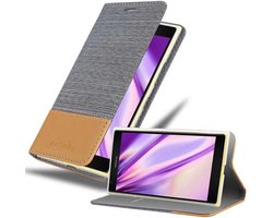 Cadorabo Hoesje geschikt voor Nokia Lumia 1520 in LICHTGRIJS BRUIN - Beschermhoes met magnetische sluiting, standfunctie en kaartvakje Book Case Cover Etui