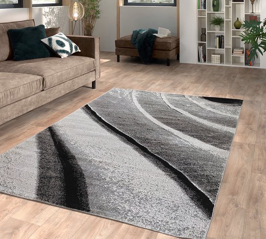 Flycarpets Lima Vloerkleed - 240x340 cm - Grijs - Polypropyleen - Voor binnen - Designer - Rechthoek - Modern - Woonkamer - Laagpolig