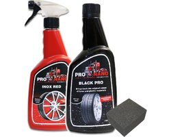 ProNano | Liserés et jantes toujours en parfait état ! Pneu ProNano Black Pro noir - Jantes Inox Red Rim cleaner ! AUCUNE brosse de roue n'est nécessaire ! Bloc éponge gratuit !