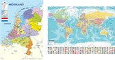 Nederland en Wereldkaart poster - 70 x 100 cm - groot - DUO SET - LUXE PAPIER