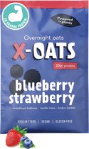 X-OATS - OVERNIGHT OATS - 16x70gr de flocons d'avoine - sain, végétalien, faible en sucre, sans gluten, 20g de protéines par portion - délicieux petit déjeuner/repas, rapide et facile à préparer, 1 saveur - 16-pack [16x myrtilles/fraises]