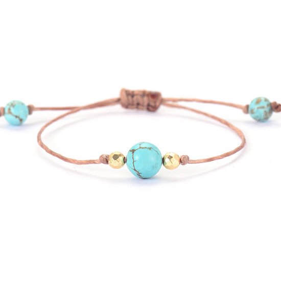 Marama - bracelet cordon wax Blue Stone - ajustable - vegan - bracelet minimaliste