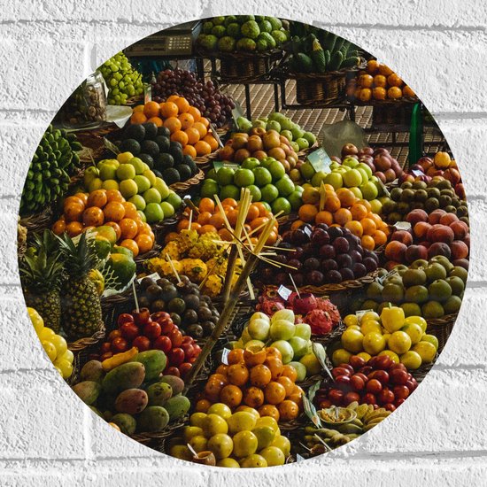 Muursticker Cirkel - Kleurrijk Fruit Kraampje - 40x40 cm Foto op Muursticker