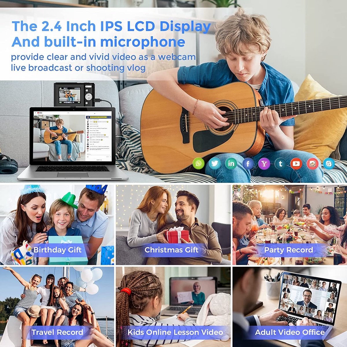 Camera Kinderen - Fototoestel – Videocamera – luidspreker – Inclusief gezichtsherkenning – Zwart