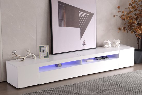 Meuble TV LED Gris et Blanc pour salon