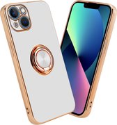Cadorabo Hoesje geschikt voor Apple iPhone 13 MINI in Glossy Wit - Goud met ring - Beschermhoes van flexibel TPU-silicone Case Cover met camerabescherming en magnetische autohouder