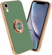 Cadorabo Hoesje geschikt voor Apple iPhone XR in Glossy Licht Groen - Goud met ring - Beschermhoes van flexibel TPU-silicone Case Cover met camerabescherming en magnetische autohouder