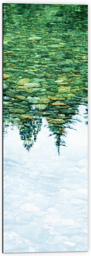 Dibond - Stenen in het Water weerspiegelende Bomen - 40x120 cm Foto op Aluminium (Met Ophangsysteem)