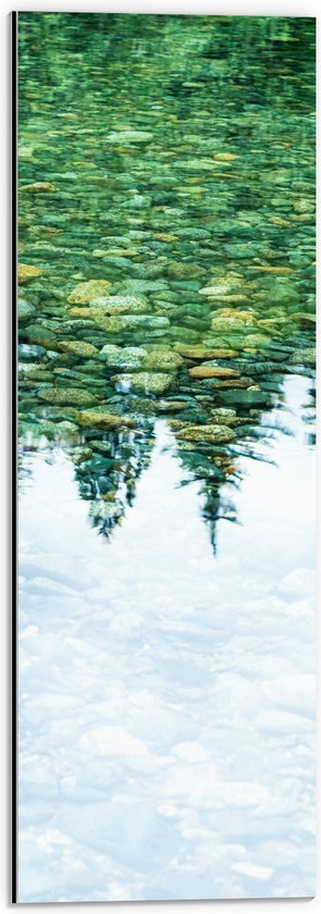 Dibond - Stenen in het Water weerspiegelende Bomen - 20x60 cm Foto op Aluminium (Met Ophangsysteem)