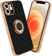 Cadorabo Hoesje voor Apple iPhone 11 in Glossy Zwart - Goud met ring - Beschermhoes van flexibel TPU-silicone Case Cover met camerabescherming en magnetische autohouder