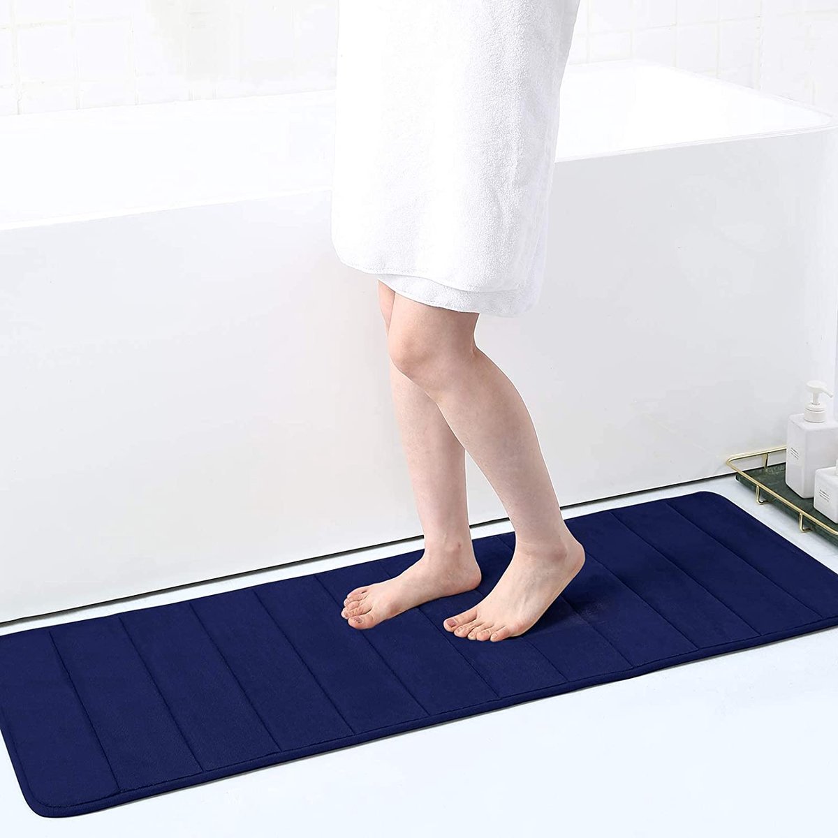 Homaxy Badmat van traagschuim, absorberend, antislip, wasbaar, marineblauw