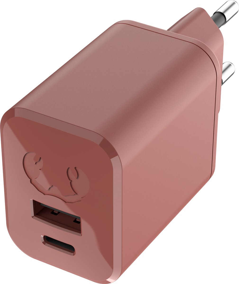 Fresh 'n Rebel USB + USB-C mini Snellader - 2 poorten - Oplader USB-C + USB - 45W - Compact en Veilig - Safari Red