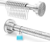 Benkstein® Tringle à rideau de douche 2.0 sans perçage, avec anneaux (12 pièces), tringle de douche 125 - 230 cm, tringle à rideau, tringle télescopique à pince