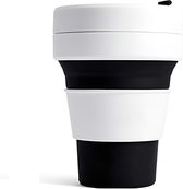 Framehack - Duurzame Drink Cup To Go - 470 ml - Herbruikbare Koffie & Theebeker- Premium Opvouwbare Drinkbeker - Voor Warm & Koud - Zwart/Wit