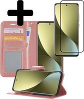 Hoesje Geschikt voor Xiaomi 12 Hoesje Book Case Hoes Wallet Cover Met Screenprotector - Hoes Geschikt voor Xiaomi 12 Hoesje Bookcase Hoes - Rosé goud