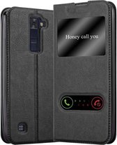 Cadorabo Hoesje geschikt voor LG K8 2016 in KOMEET ZWART - Beschermhoes met magnetische sluiting, standfunctie en 2 kijkvensters Book Case Cover Etui