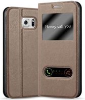 Cadorabo Hoesje geschikt voor Samsung Galaxy S6 in STEEN BRUIN - Beschermhoes met magnetische sluiting, standfunctie en 2 kijkvensters Book Case Cover Etui