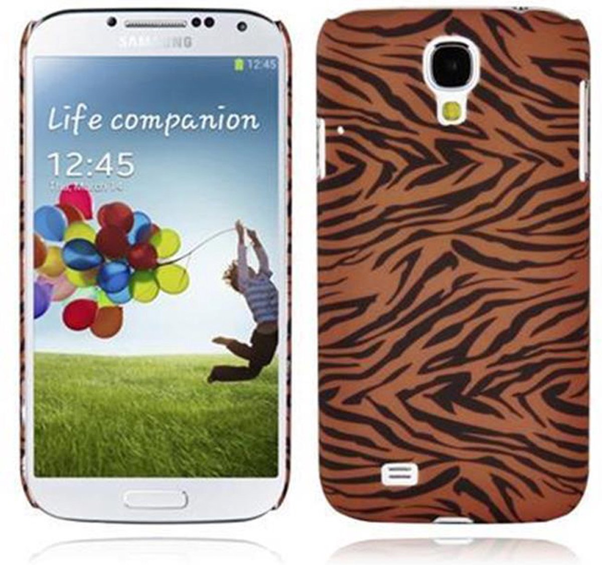 Cadorabo Hoesje geschikt voor Samsung Galaxy S4 met BROWN TIGER opdruk - Hard Case Cover beschermhoes in trendy design