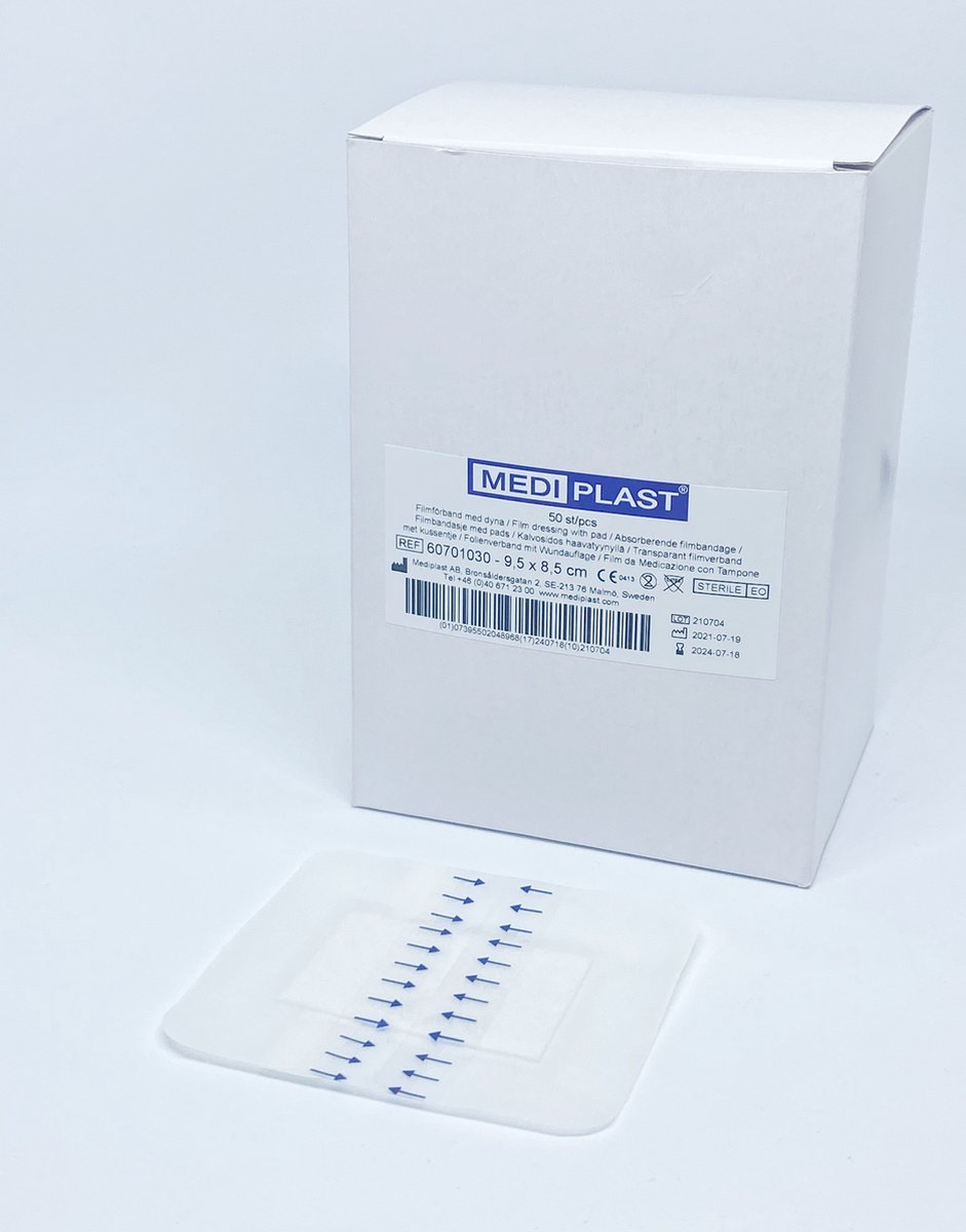 Goedkoopste Mediplast Waterproof Film met pad wondpleister steriel 9,5 x 8,5cm - doos 50 stuks