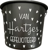 Cadeau Emmer - Van Hartjes Gefeliciteerd - 12 liter - zwart - cadeau - geschenk - gift - kado - verjaardag
