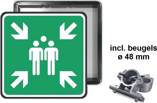 Panneau de lieu de rassemblement 40 x 40 cm avec support de panneau ø 48 mm NOIR