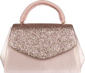 Bulaggi Thalia partybag/ Clutch voor Dames / Schoudertas - Satijn- Giltter - Pastel Roze/ Avondtasje met schouderriem/ Effen handtasjes