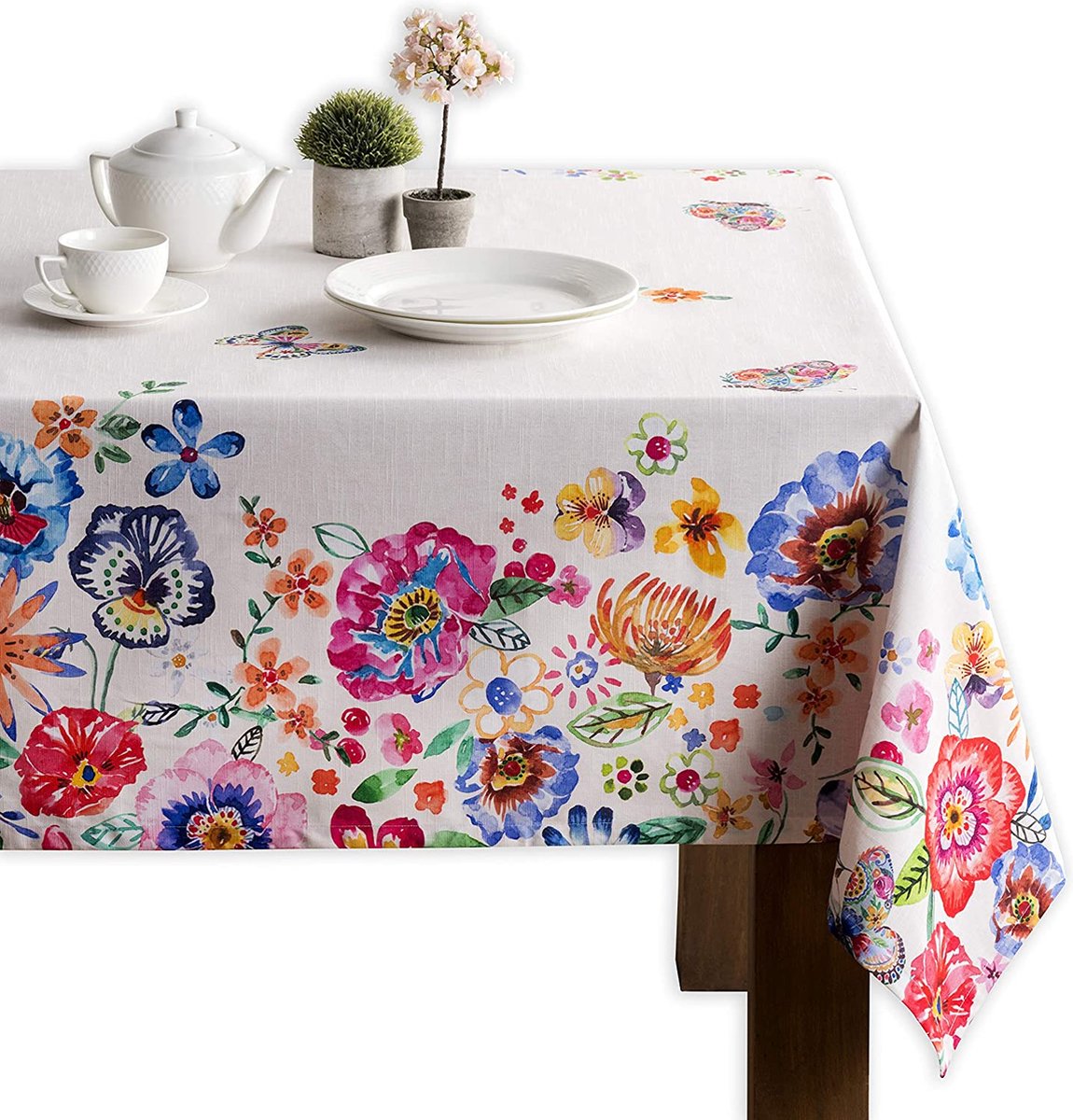 Maison d 'Hermine Gelukkig Florals-High Summer 100% katoen tafelkleed voor de keuken | Diner | Tafelblad | Decoratiefeesten | Bruiloften | lente/zomer (rechthoek, 140 cm x 180 cm) Moederdag
