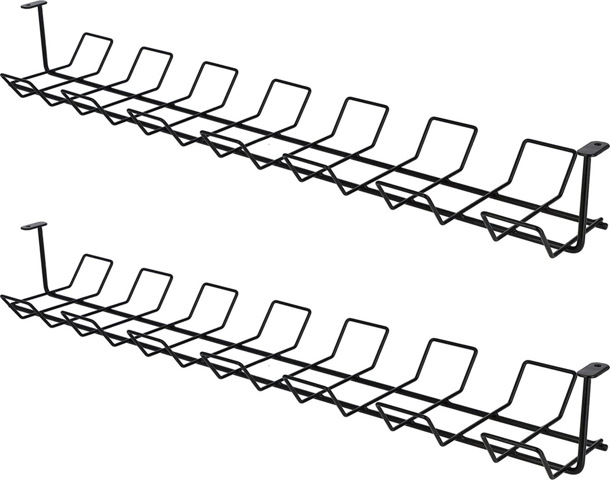 KADAX Kabelgoot horizontaal van staal, 72,5 x 16,5 x 8,7 cm, kabelafdekking, schroefbare kabelhouder, ondertafel kabelmand, kabelrooster (zwart set van 2)