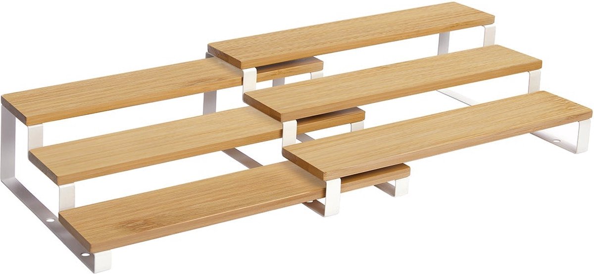 Kruidenrekken - Keukenrekken - Set van 2 - Elk met 3 planken - Bamboe - Uitschuifbaar