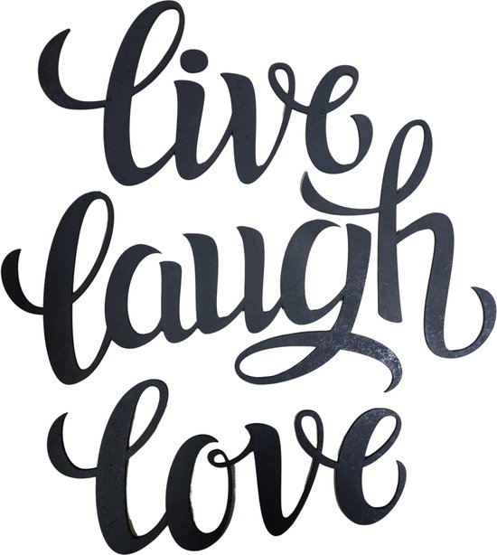 LBM live laugh love - wanddecoratie - 50 cm - hout - zwart