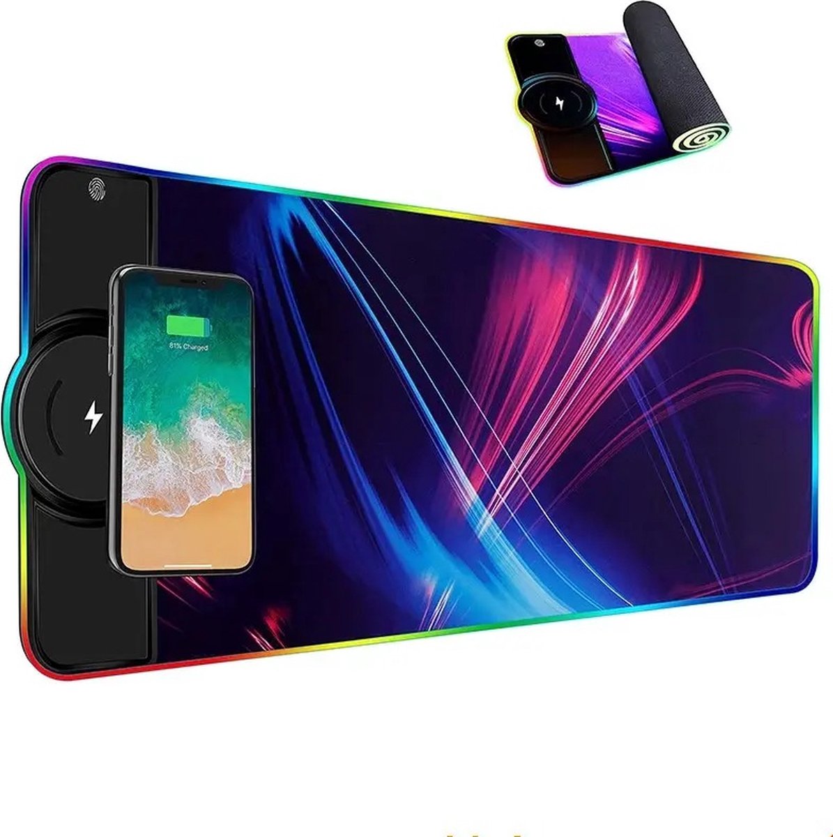 Wireless Charging Gaming Muismat - Draadloos Opladen Gaming Muismat - XXL Muismat - Anti Slip - FOCUS - 80x30 CM - Colorful