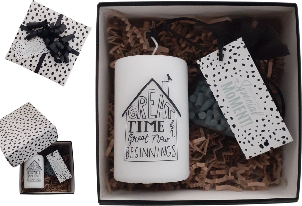 Nieuwe Woning Cadeaupakket Houswarming - Kaars Kaart Zeepjes - Ingepakt