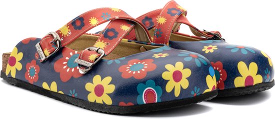 GOBY - Flowerpower - Slippers - Slipper - Klompen - Hoge kwaliteit - Handmade - Bloemenprint - Maat 36