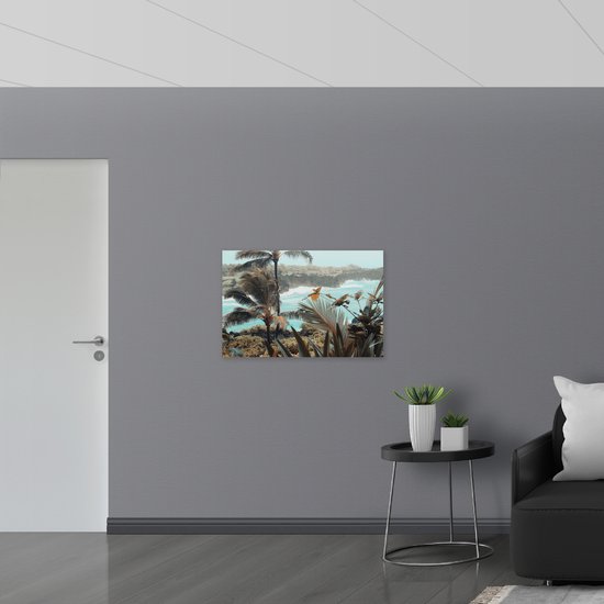 WallClassics - Panneau de mousse PVC - Grands Palmiers avec Plantes au bord de Water - Photo 90x60 cm sur panneau de mousse PVC