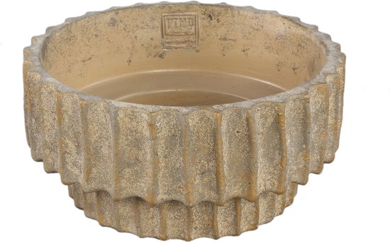 PTMD Mitty Brown cement pot wavy ribs round bowl low M