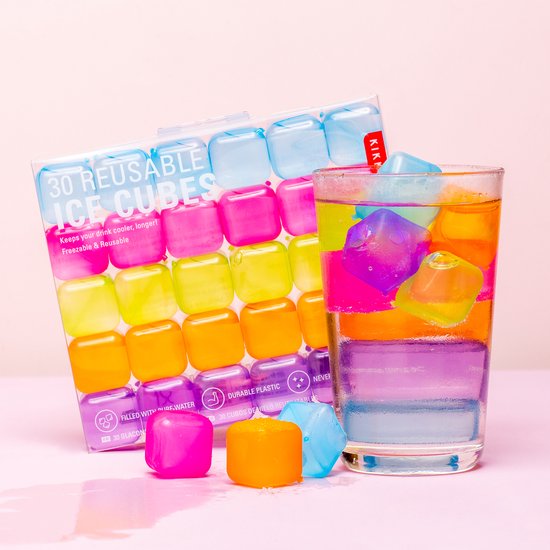 Kikkerland Herbruikbare ijsblokjes - Set van 30 - Ijsblokjesvorm - Kleur - Zomer - Cocktails
